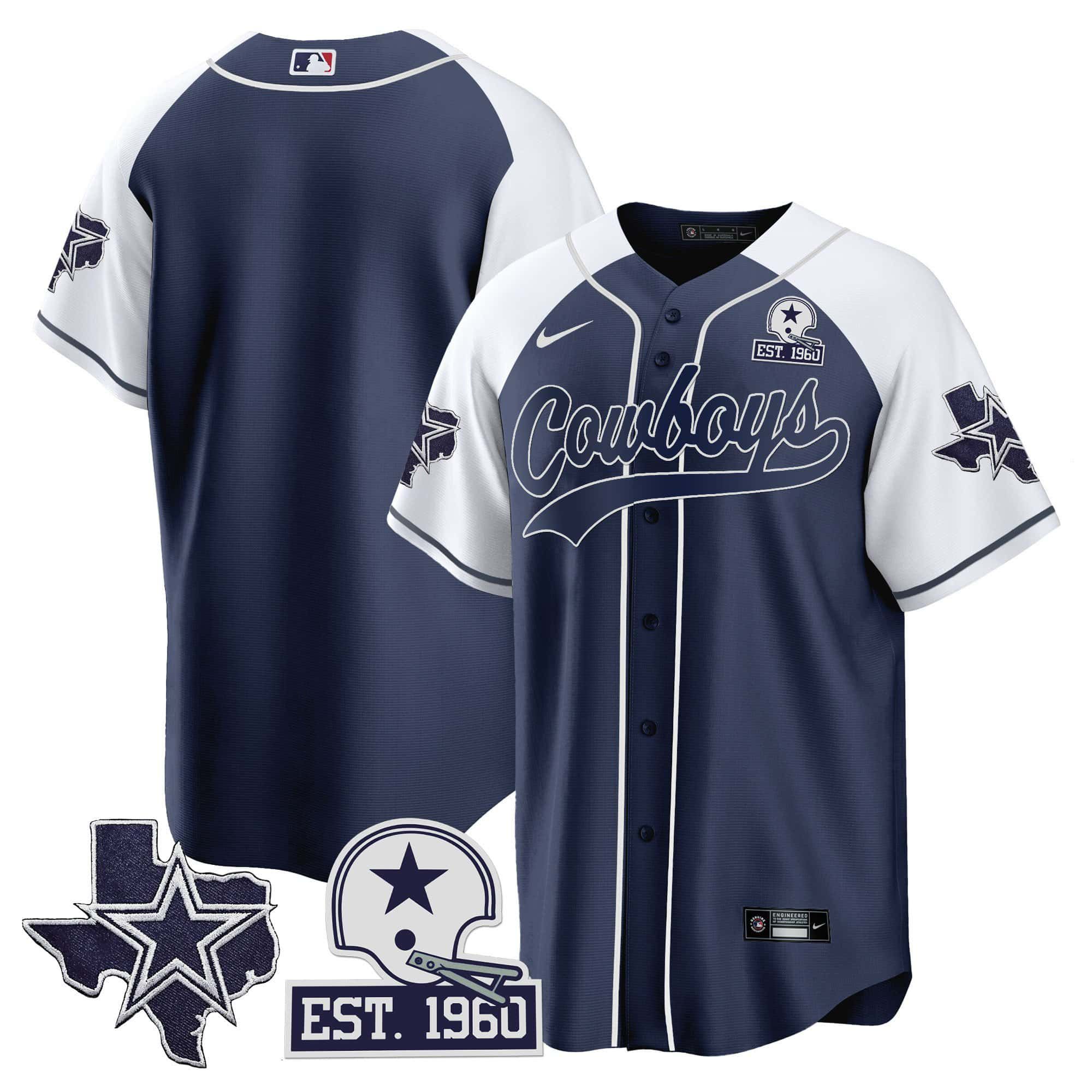 Men Dallas Cowboys Blank Dark blue 2024 Nike Patch Baseball NFL Jersey style 1
